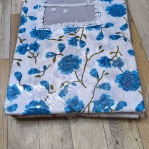 Blue Floral Cotton Lace Kurta