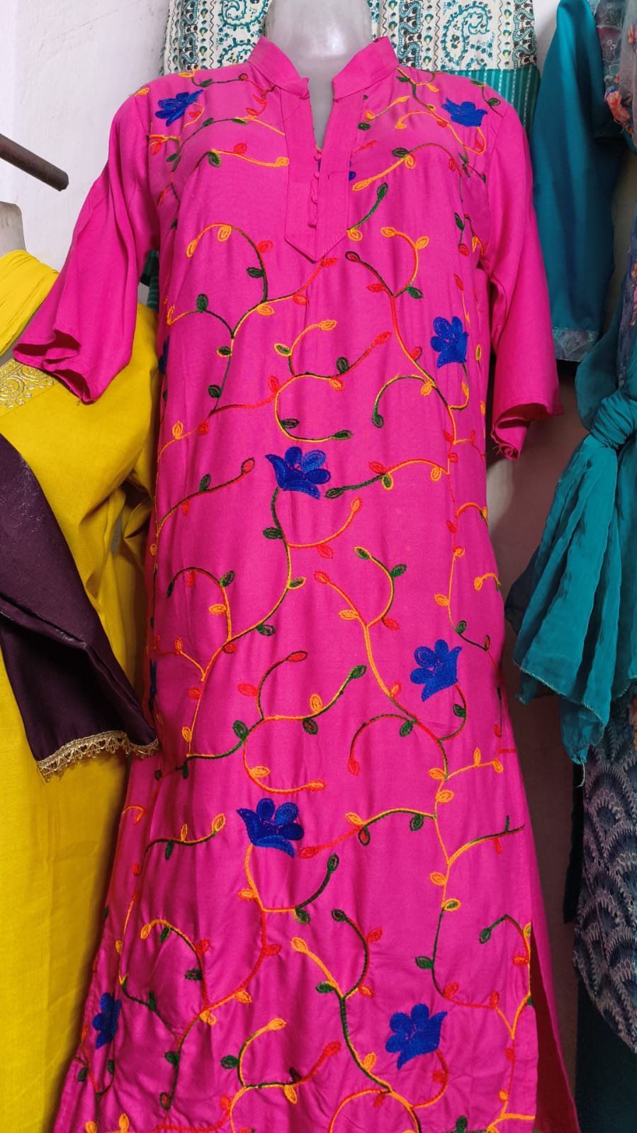 vibrant pink (magenta) long kurta